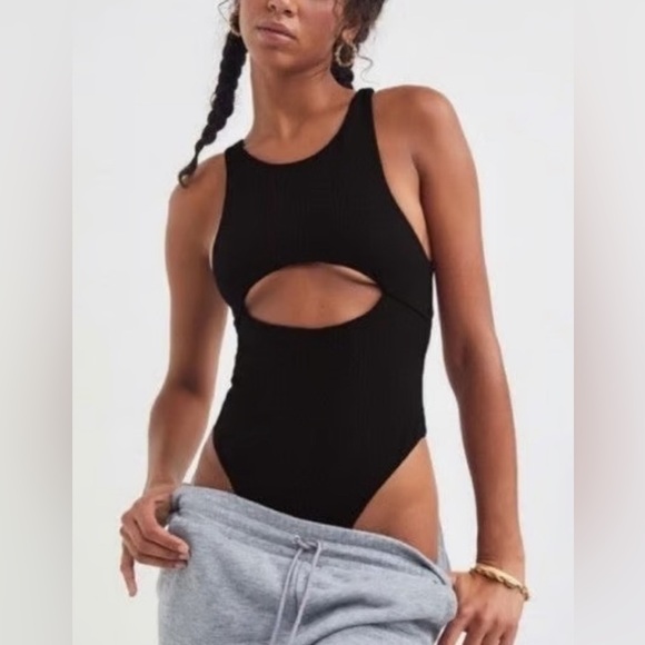 For Love And Lemons Black Cutout Thong One Piece Swim Suit Size Medium - Picture 1 of 13